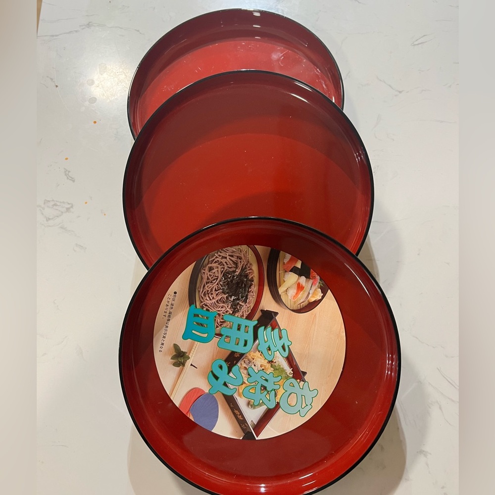 Lacquer ware three piece plate set